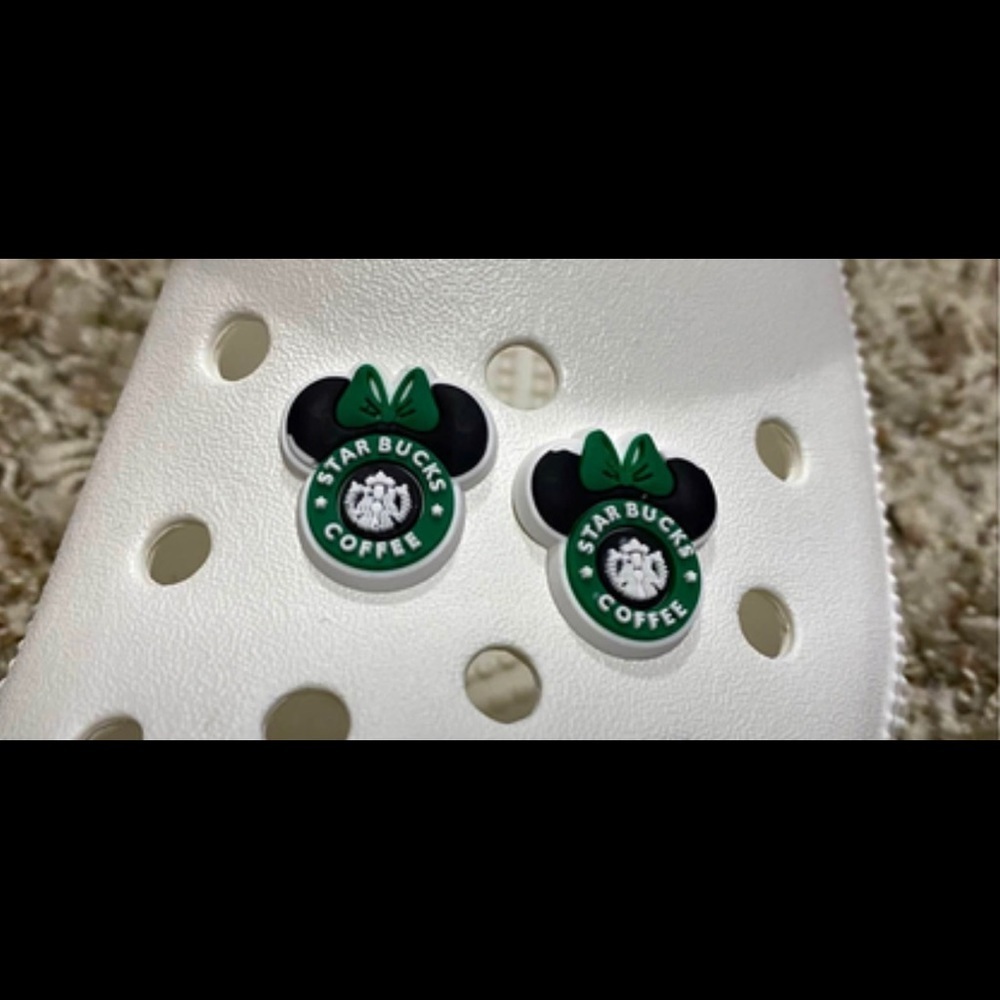 Set of 2 Disney Minnie Mouse Starbucks Charms for shoes or bracelet NWT